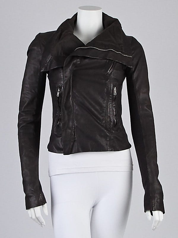 Rick Owens Black Lambskin Leather Naska Biker Jacket Size 6/40