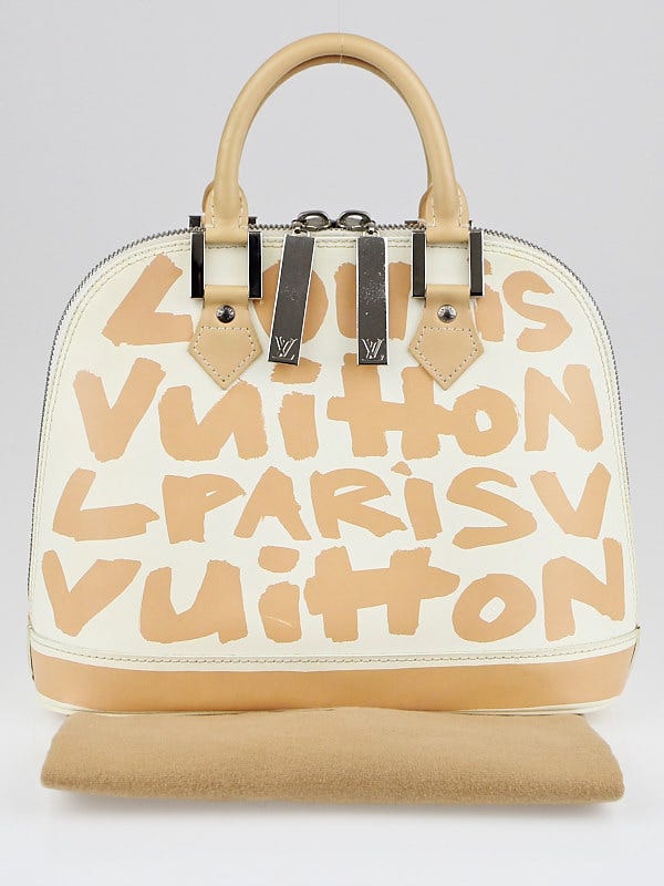 Authentic New Limited Edition Louis Vuitton White Alma MM Sprouse Black  Graffiti Hand Bag
