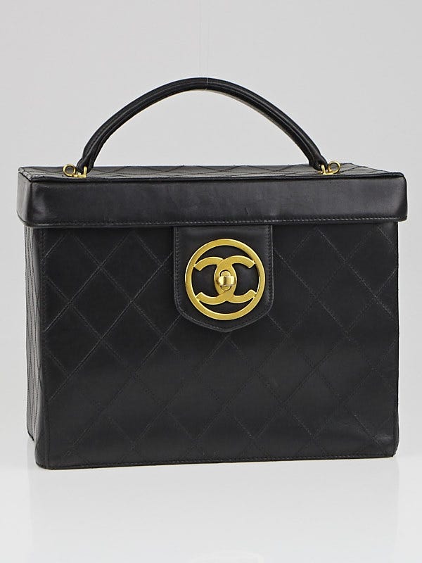 Chanel Black Quilted Leather CC Cosmetic Travel Case Bag