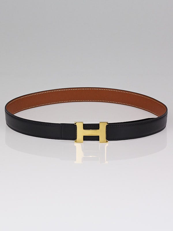 Hermes 24mm Black Box/Gold Courchevel Leather Gold Plated Constance H Belt Size 72