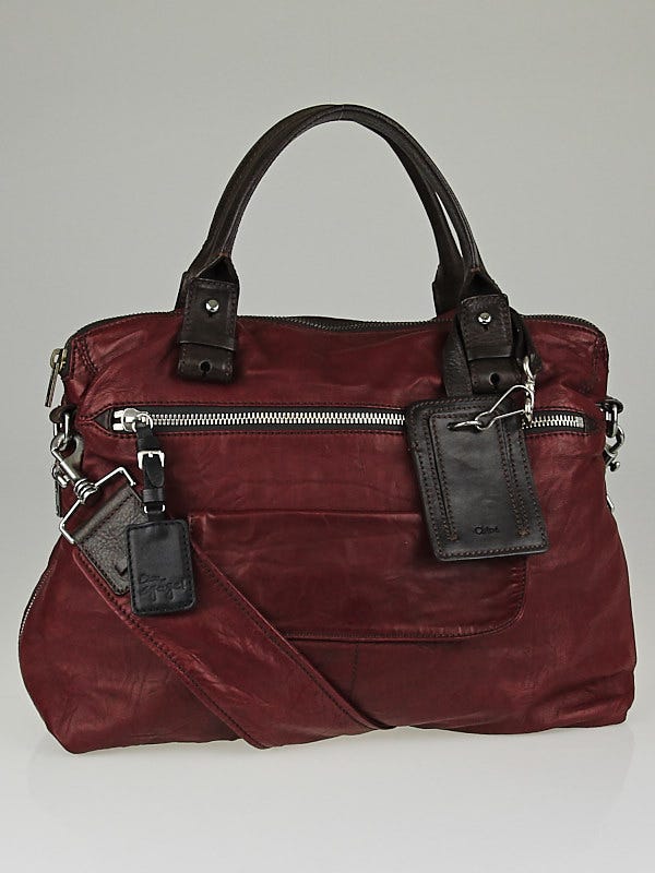 Chloe Red/Dark Brown Lambskin Leather Tekla Shoulder Bag