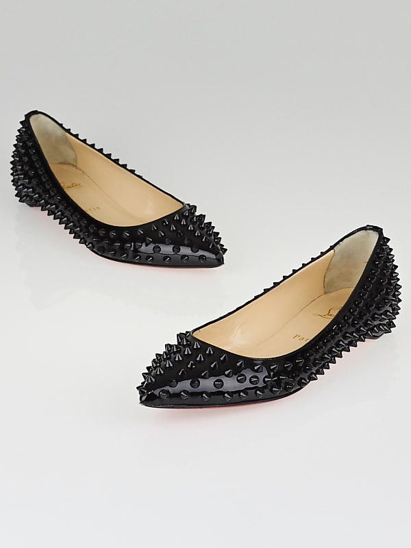 Christian Louboutin Black Patent Leather Pigalle Spikes Ballet Flats Size 7.5/38