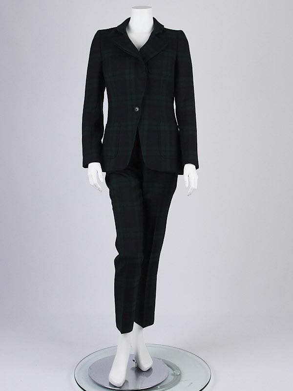 McQ Alexander McQueen Blue/Green Tartan Print Wool Pant Suit Size 8/10 42/44