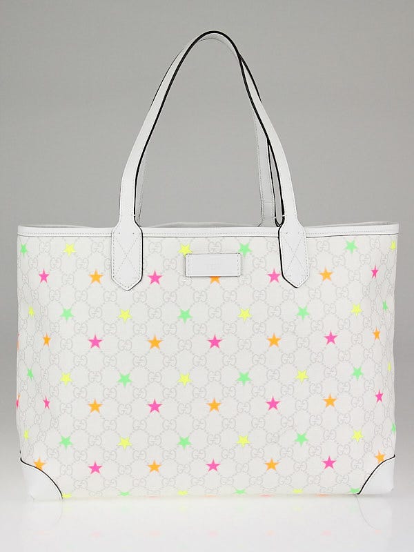 Gucci White GG Supreme Stars Coated Canvas Tote Bag w/ Accessories Pochette