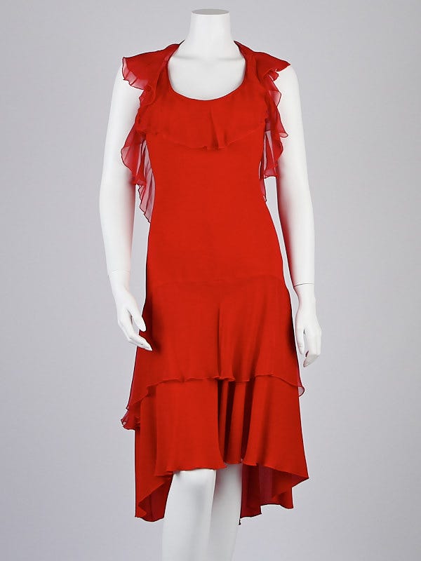 Valentino Red Silk Chiffon Halter Dress Size 4