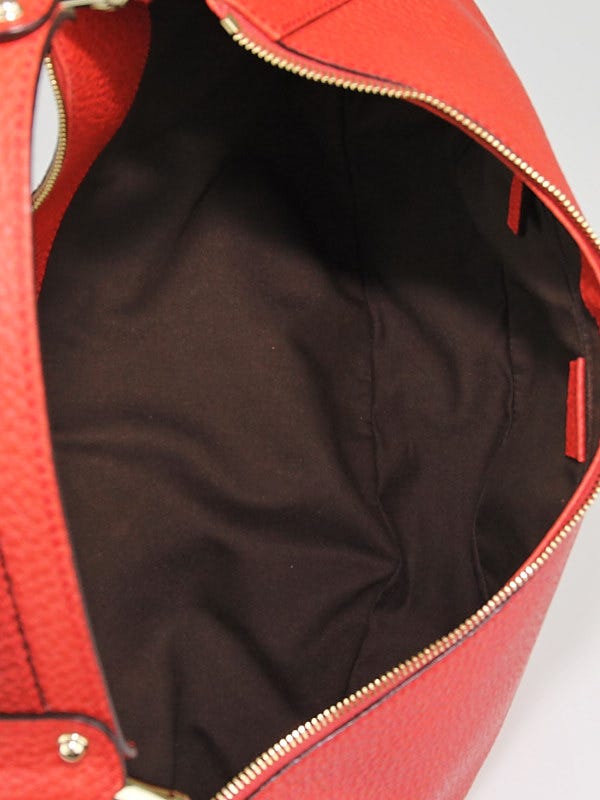 Gucci Red Pebbled Leather Bamboo Ring Hobo Bag | Yoogi's Closet
