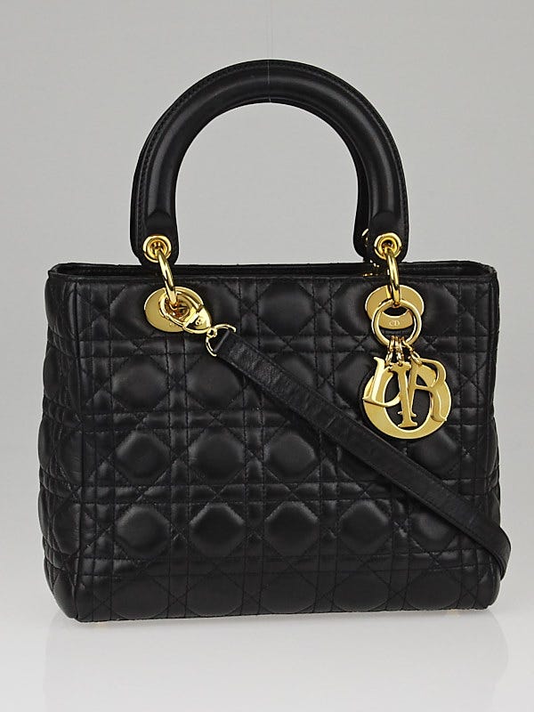 Christian Dior Black Cannage Quilted Lambskin Leather Medium Lady Dior Bag