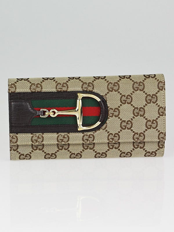 Gucci Beige/Ebony GG Canvas Horsebit Vintage Web Long Flap Wallet