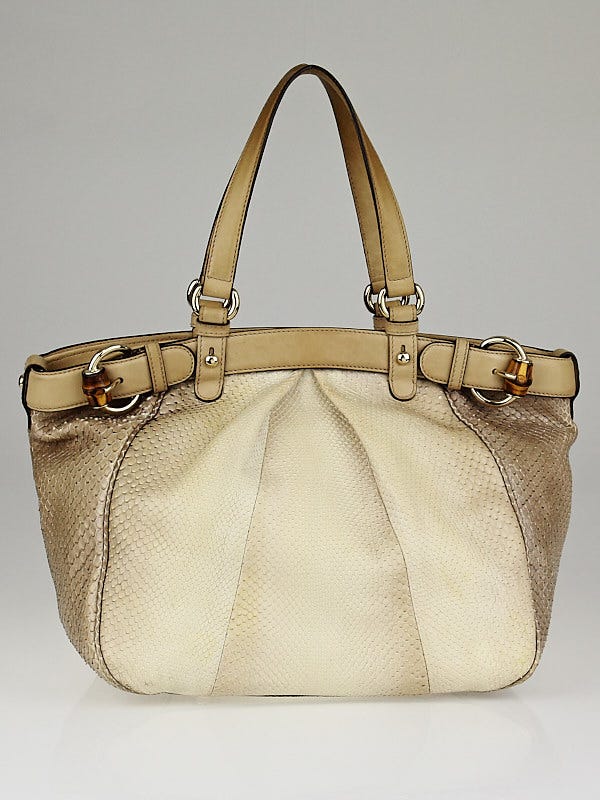 Gucci Beige Python Bamboo Buckle Tote Bag