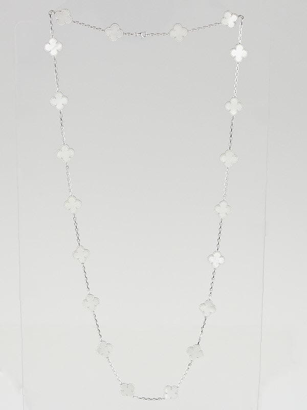 Van Cleef & Arpels 18k White Gold White Mother-of-Pearl Vintage Alhambra 20 Motif Necklace
