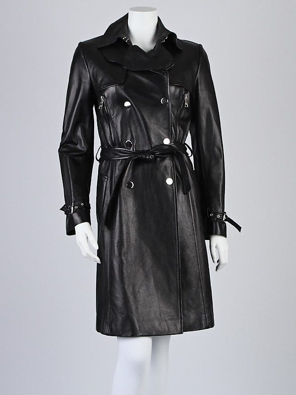 Dolce & Gabbana Black Sheepskin Leather Trench Coat Size 6/40