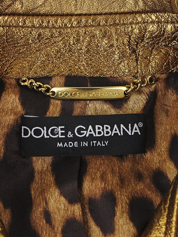 Dolce & Gabbana Gold Metallic Leather Trench Coat Size 6/40