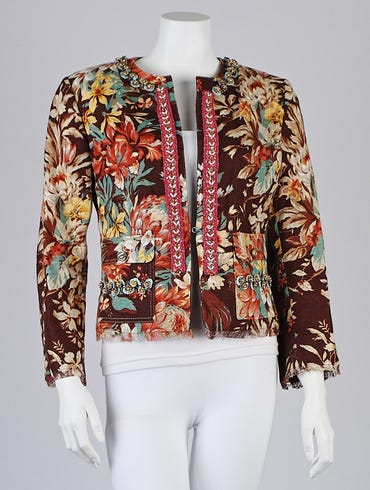 Dolce & Gabbana Brown Multicolor Linen and Sequin Jacket Size 10