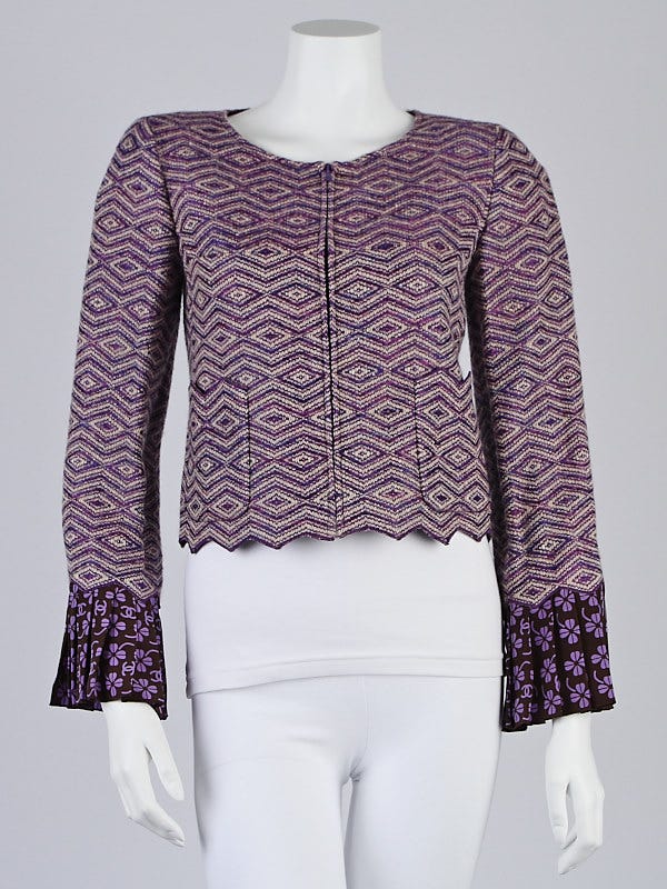 Chanel Pink Tweed Silk Ruffle Cropped Blazer Jacket Size 4/36