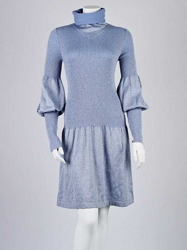 Chanel Blue Cashmere Knit Turtleneck Dress Size 6/40