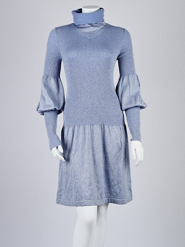 Chanel Blue Cashmere Knit Turtleneck Dress Size 6/40 | Yoogi's Closet Chanel Blue Cashmere Knit Turtleneck Dress Size 6/40 | Yoogi's Closet