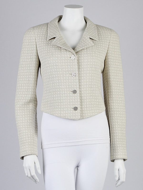 Chanel Light Green Tweed Cropped Jacket Size 6/38