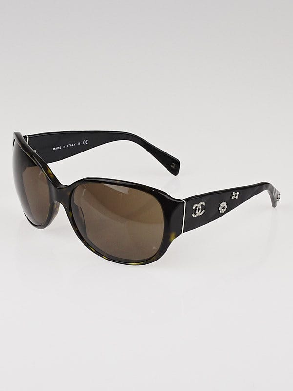 Chanel Tortoise Shell Frame and Crystal Oversized Sunglasses-5150-B