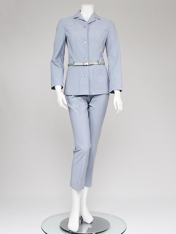 Prada Light Blue Polyester/Spandex Cropped Pants Suit Size 6/8 40/42