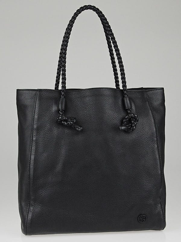 GUCCI Leather Woven Tote Bag Black