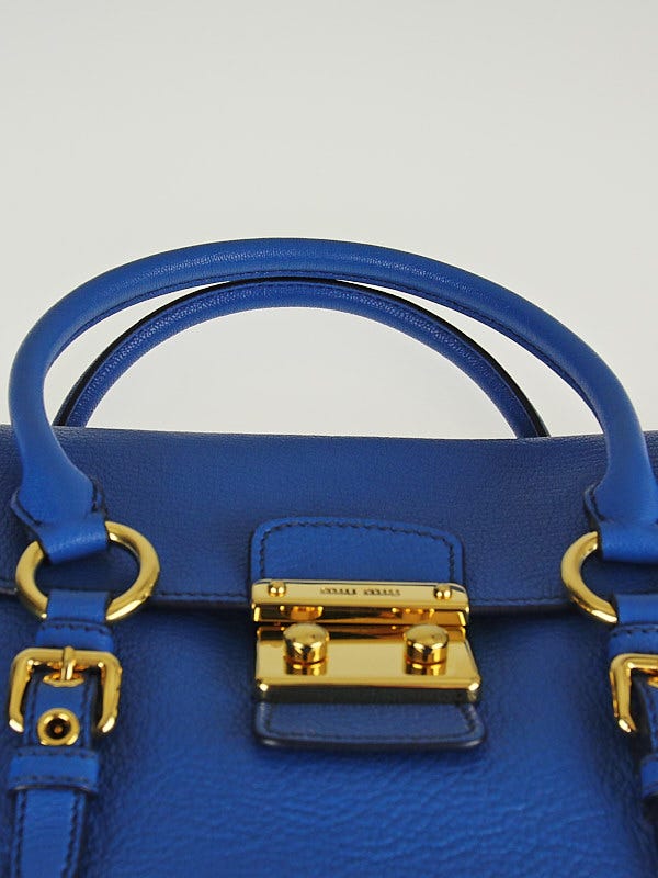 Miu Miu Blue Leather Large Madras Flap Satchel Bag | Yoogi's