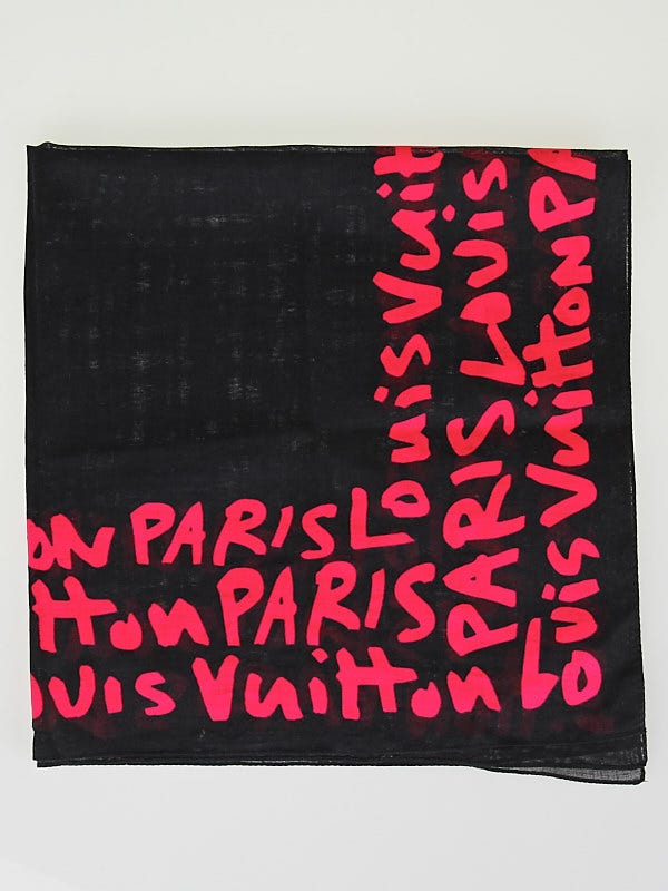 Louis Vuitton Stephen Sprouse Black Cotton Fuchsia Graffiti Square Scarf
