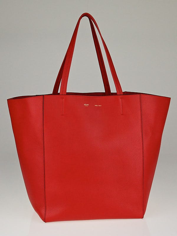Celine Coquelicot Drummed Calfskin Leather Cabas Phantom Tote Bag