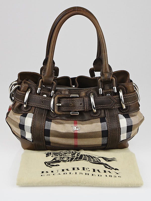 Burberry Nova Check Canvas and Olive Leather Small Beaton Bag