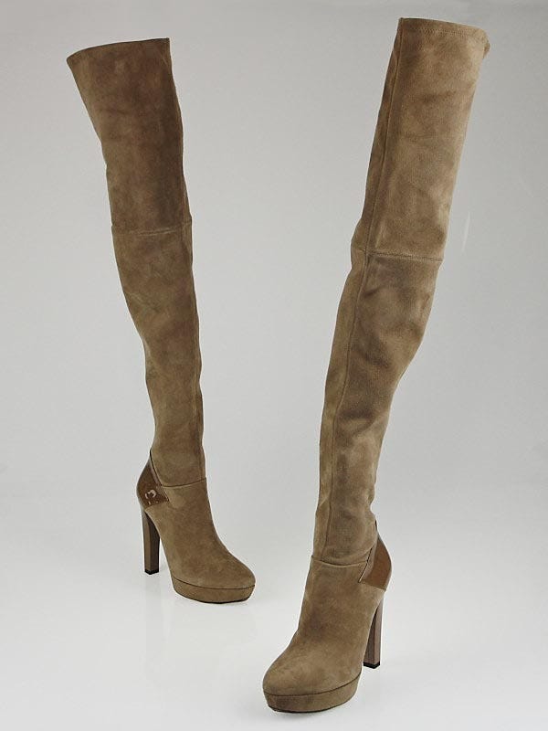Gucci Taupe Suede Karen Over the Knee Platform Boots Size 5/35.5