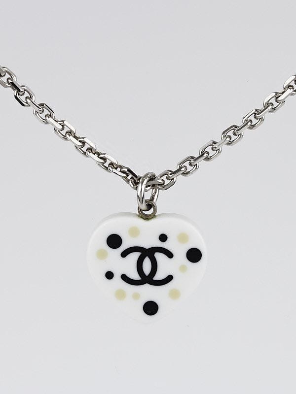 Chanel Black/White  Resin Heart CC Pendant Necklace