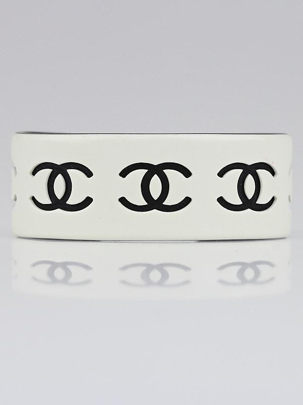Chanel White/Black CC Resin Cuff Bracelet