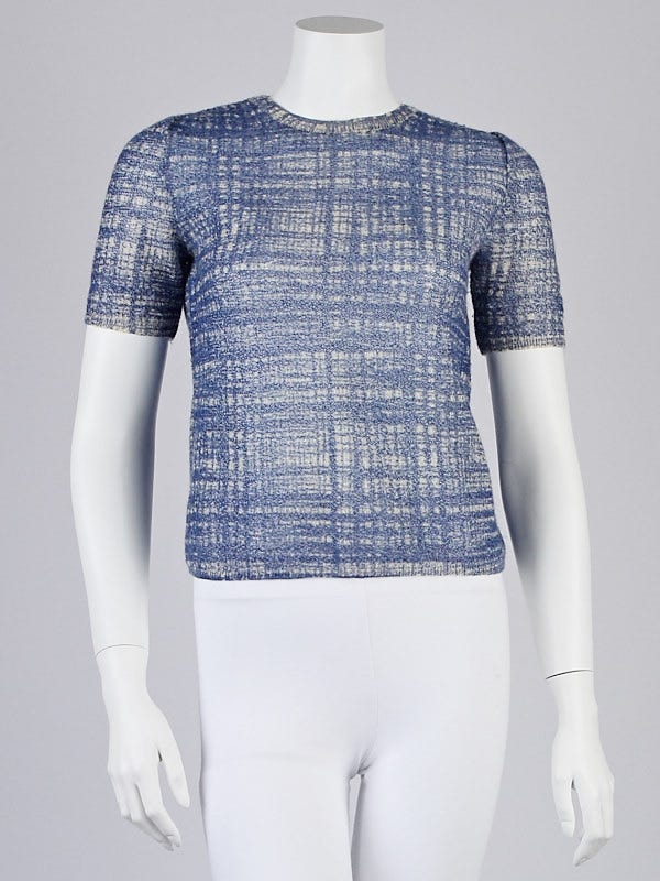 Prada Blue/White Mohair Sheer Knitted Top Size 2/36 - Yoogi's Closet