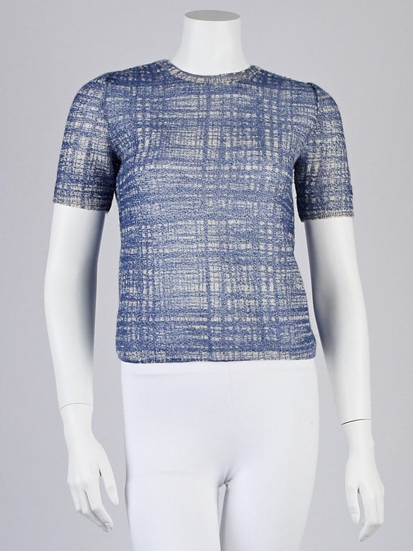 Prada Blue/White Mohair Sheer Knitted Top Size 2/36