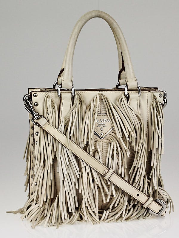 Prada Beige Leather Small Fringe Tote Bag