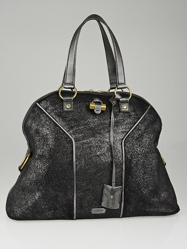 Yves Saint Laurent Silver Pony Hair Oversized Muse Bag