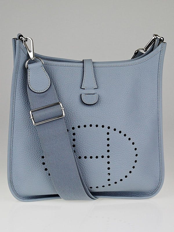 Hermes Blue Lin Clemence Leather Evelyne III PM Bag