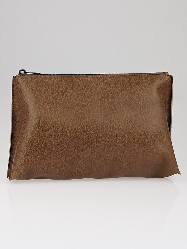 Bottega Veneta Brown Distressed Leather Clutch Bag