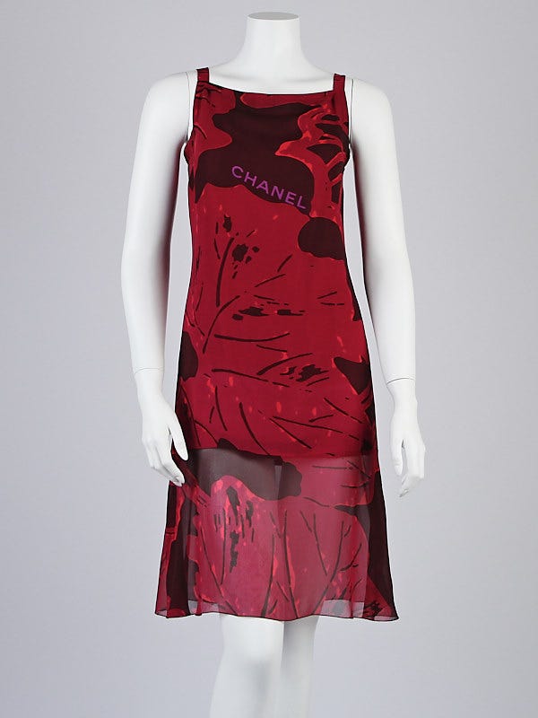 Chanel Plum Floral Print Silk Sleeveless Dress Size 4/36