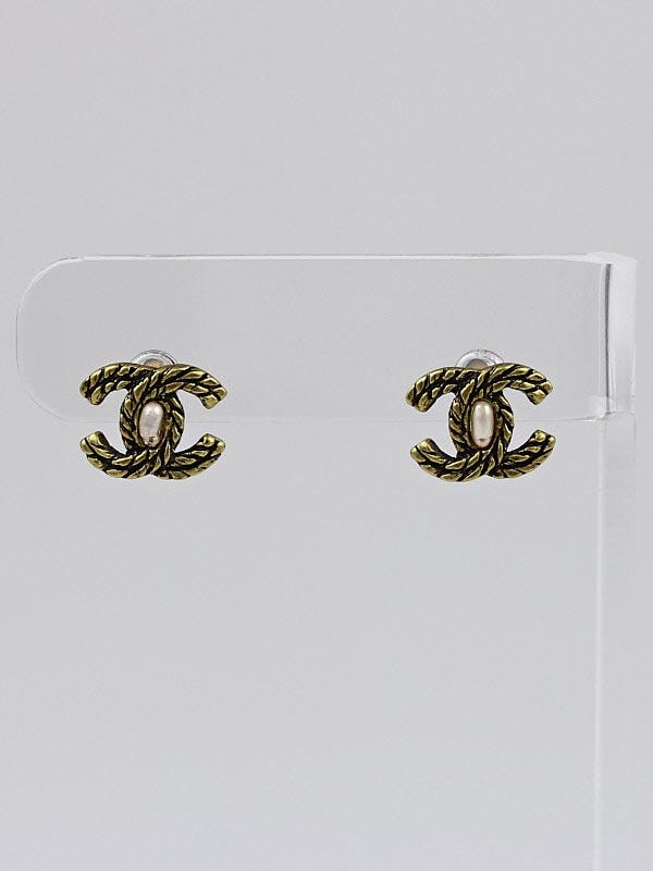 Chanel Goldtone Metal Rope Mini CC Stud Earrings