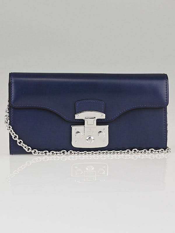 Gucci Blue Smooth Leather Lady Lock Chain Wallet Bag