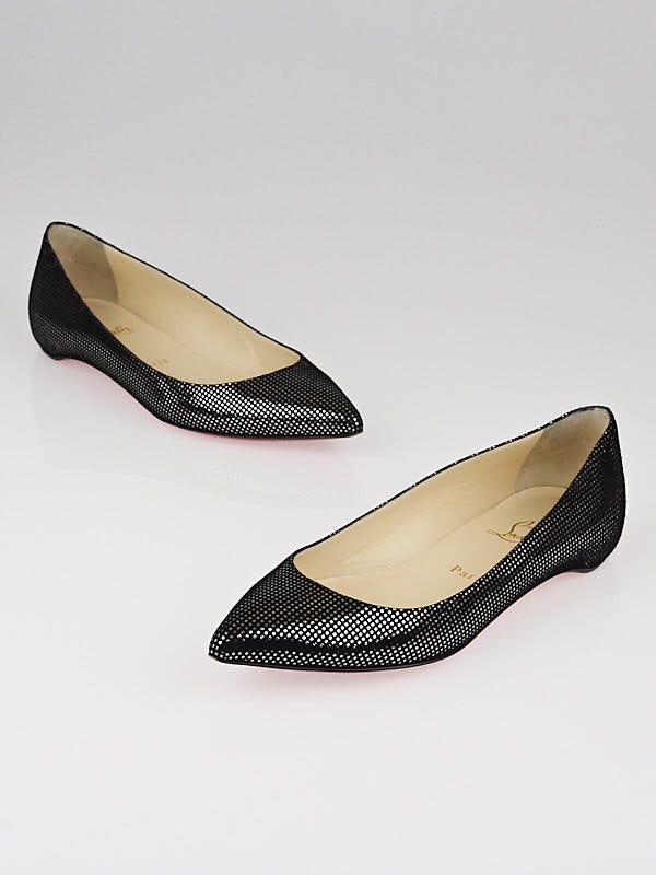 Christian Louboutin Black/Silver Platine Suede Pigalle Flats Size 7/37.5
