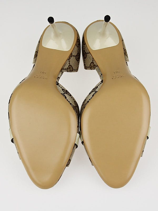 Gucci Beige/White GG Canvas Hollywood Horsebit D'Orsay Peep