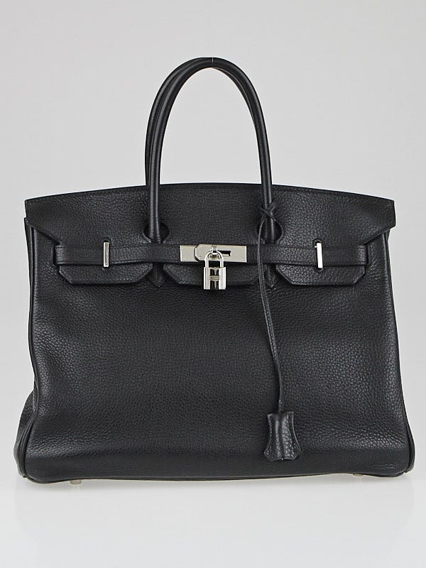 Hermes 35cm Black Clemence Leather Palladium Plated Birkin Bag