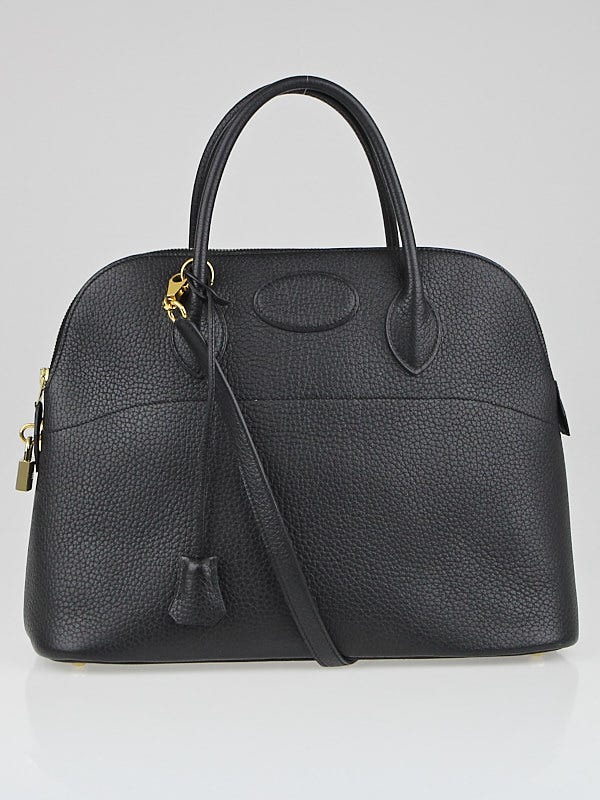 Hermes 35cm Black Clemence Leather Gold Plated Bolide Bag