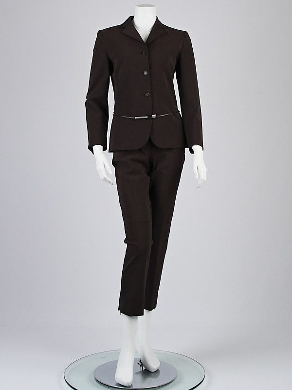 Prada Brown Polyester Blend Cropped Pants Suit Size 6/8 40/42