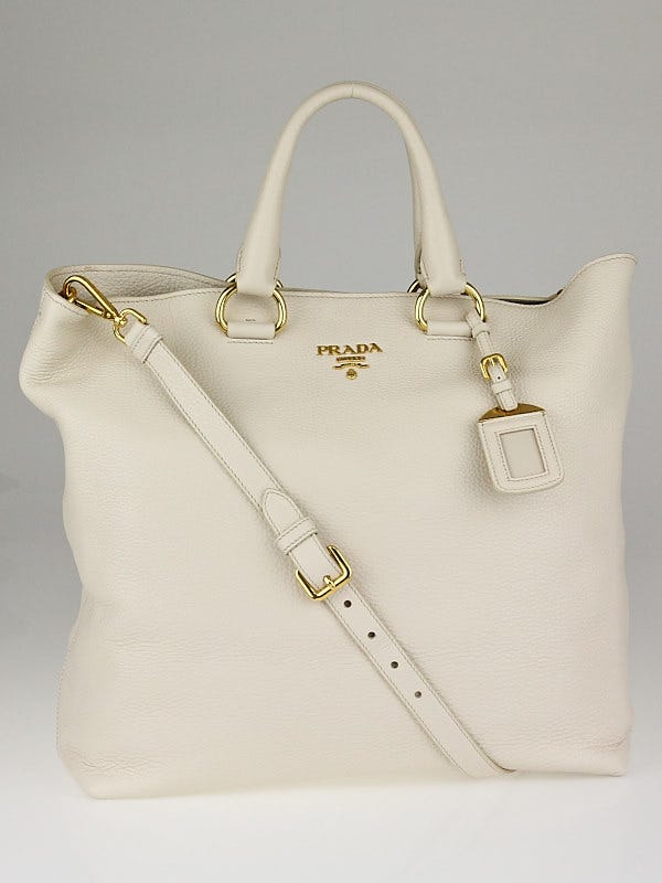 Prada Talco Vitello Daino Leather Large Shopping Tote Bag BN1713