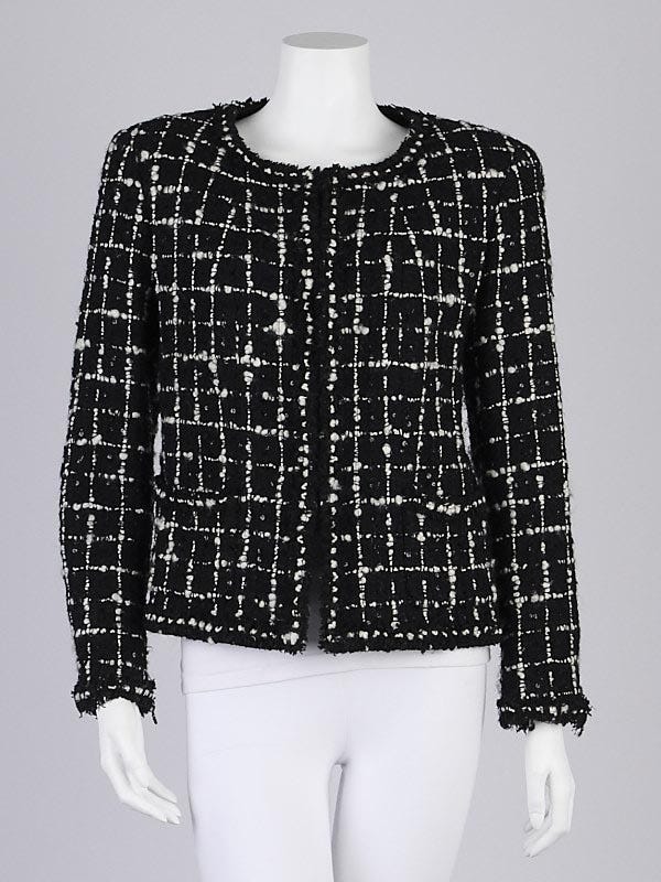 Chanel Black/White Grid Wool Tweed Jacket Size 14/46