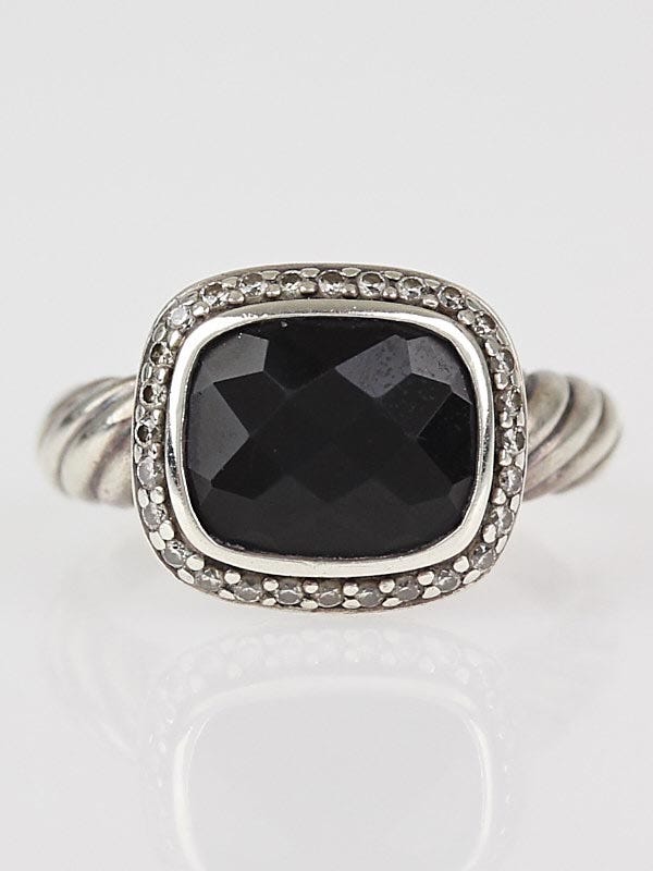 David Yurman Black Onyx and Diamond Noblesse Ring Size 6