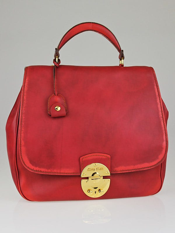 Miu Miu Rosso Vitello Vintage Leather Large Top Handle Bag