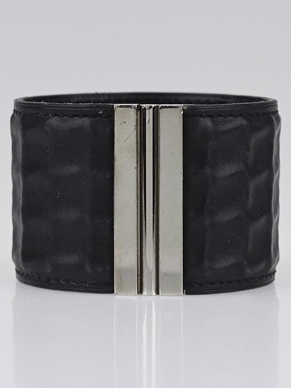 Hermes Black Embossed Leather Slide Cuff Bracelet Size S